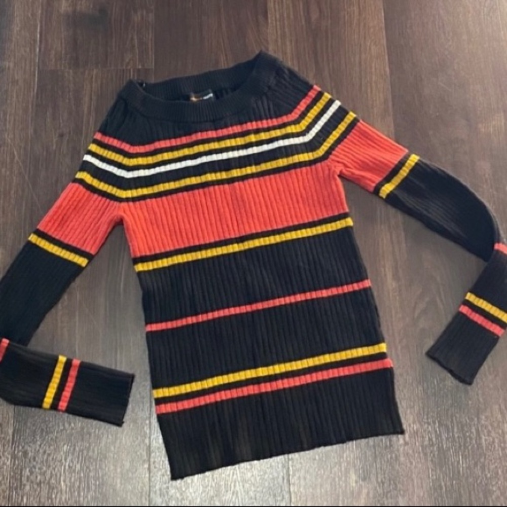 Crew/Boat Neck Striped Ribbed Sweater - Picture 14 of 16